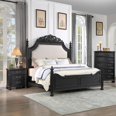 Table de chevet 3 tiroirs pour chambre à coucher, 1 poignée de tiroir antique rétro traditionnel noir
