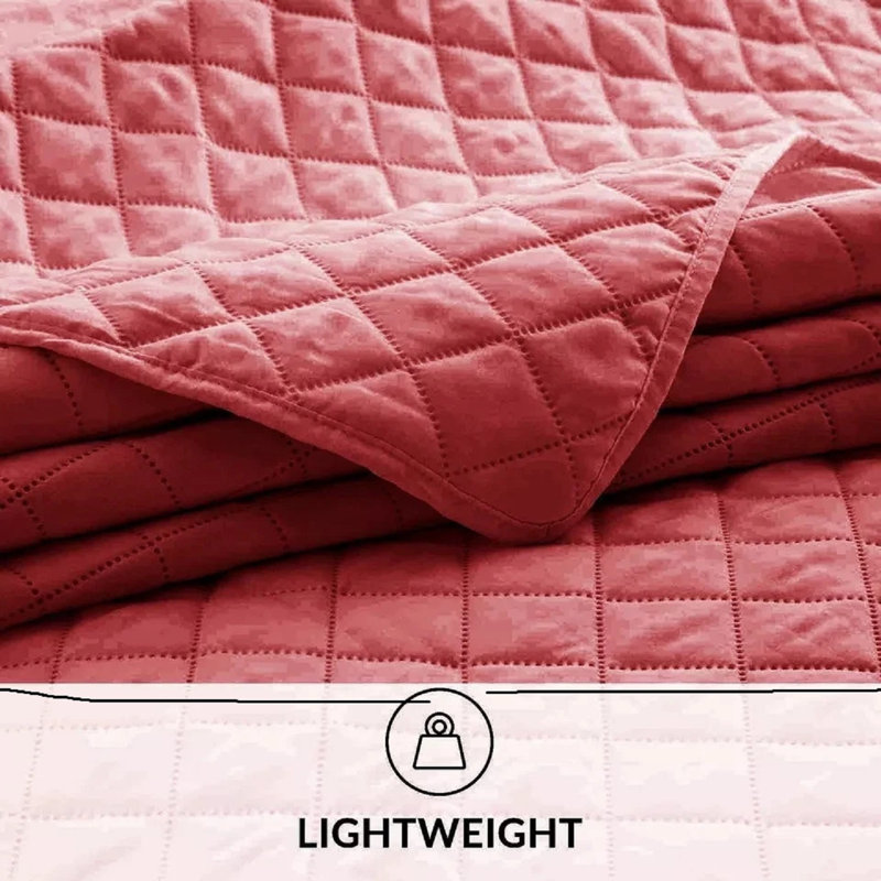 Microfiber Bedspread with Pillow Shams Included, Double Bedspread + 2 Standard Shams, Red