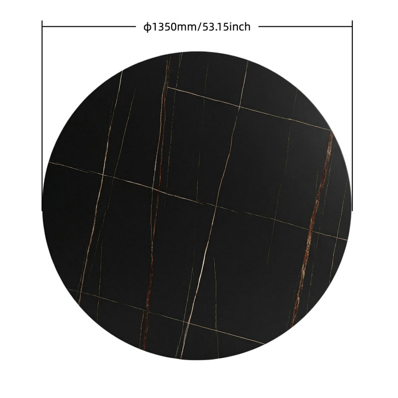  Table de salle à manger en pierre frittée de 53 po - Noir Laurent Gold, Noir, H 0,47 po x L 53,15 po x l 53,15 po