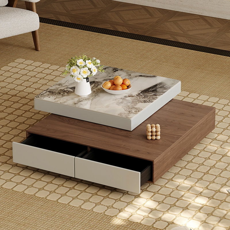 Simple rotating square stone slab coffee table