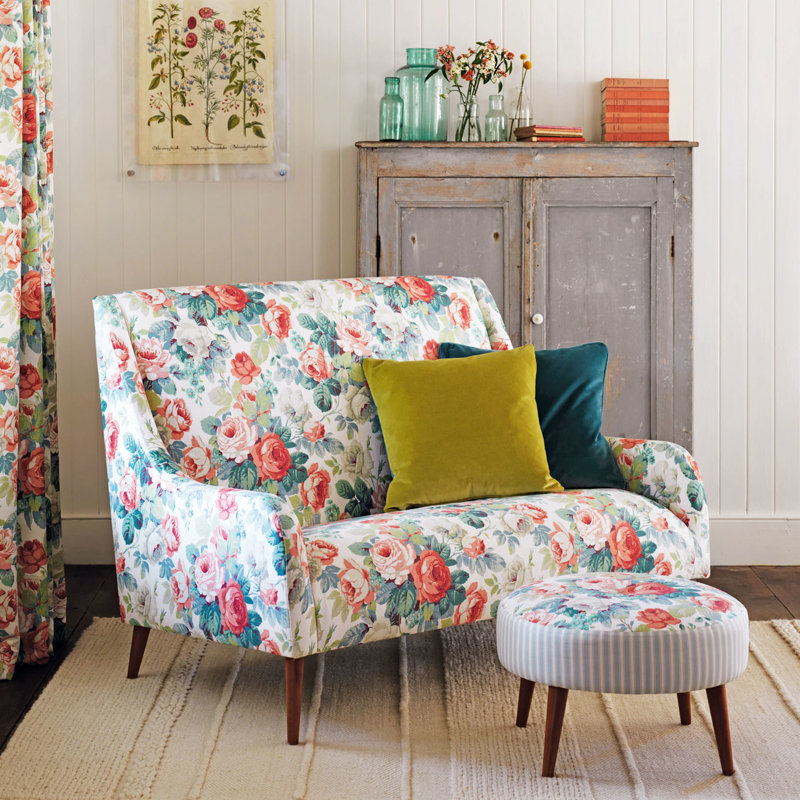 Chelsea Fabric, Coral/Emerald