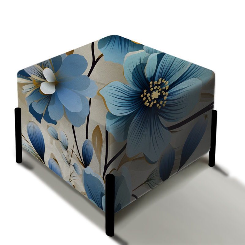 Motif floral bleu côtier Elegance - repose-pieds carré floral