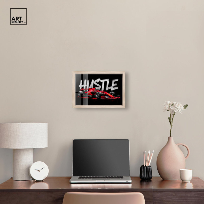 «Hustle Speed Car Red Shadowbox Print Mancave Decor» par Art Remedy, cadre blond, 15 x 10, H 11 po x l 16 po, Cadre blond
