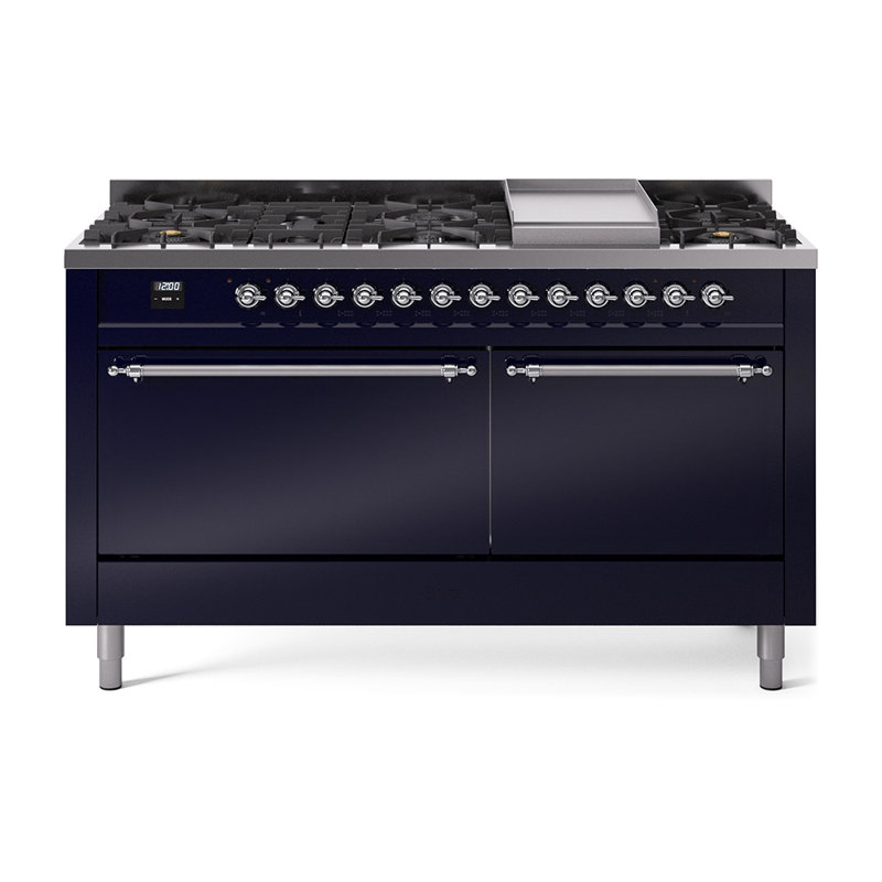Cuisinière à double combustible de 60 po avec 9 brûleurs scellés et plaque chauffante (porte pleine) Nostalgie II de la série ILVE