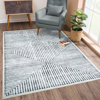 Tapis gris / blanc 5 x 7 pi
