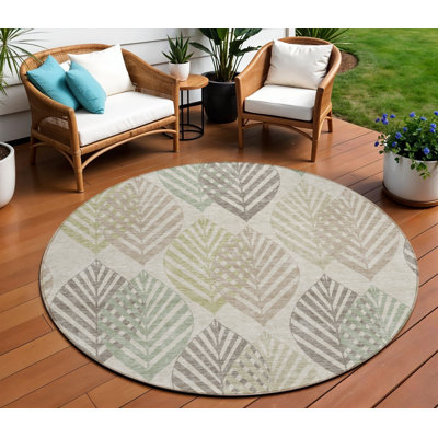 Tapis d'intérieur rond lavable floral 8 'beige taupe et artichaut