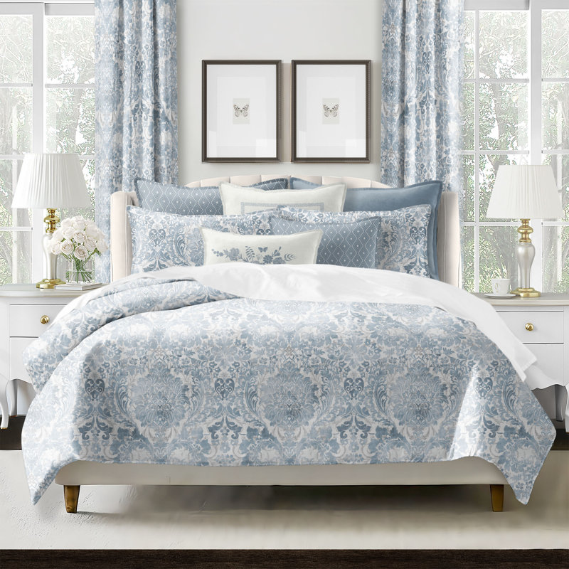 Savannah Cotton Duvet Cover Set 8 Piece, Twin Duvet Cover + 7 Additional Pieces, Cornflower