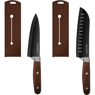 Ensemble de couteaux de cuisine 4 pièces EverCook avec fourreaux à lame, acier inoxydable noir 2,0 mm