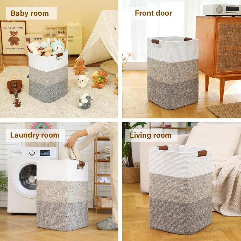 Laundry Hampe Extra Laundry Basket Woven Basket Cotton Woven Storage Hamper With Handles For Living Room Baskets For Pillows Clothes Gradient