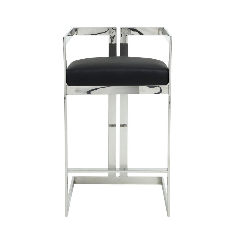 Tabouret de bar avec repose-pieds Kenzie, Argent argent, Similicuir noir, Tabouret de bar (siège d'une hauteur de 29,5 po)