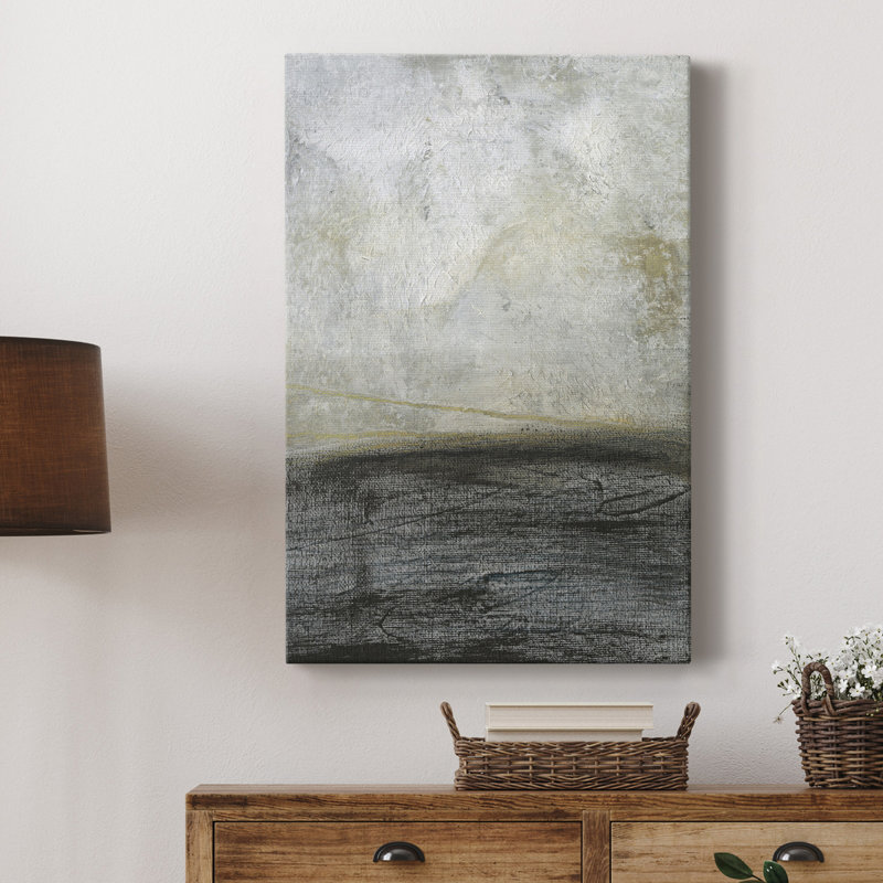 Toile tendue avec châssis de qualité supérieure Misty Landscape II - prête à être accrochée, H 27 po x l 18 po x P 1 po