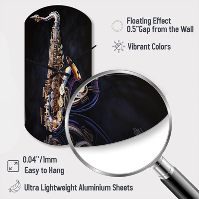Saxophone I - Music Cylinder Metal Wall Clock, Modern Asymmetrical Wall Clock Print