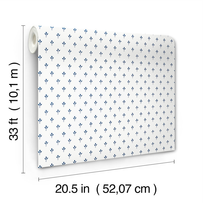 Papier peint charme, Bleu marine/blanc