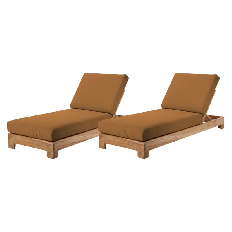 2 Pacific Teak Outdoor Chaise Loungers, Camel