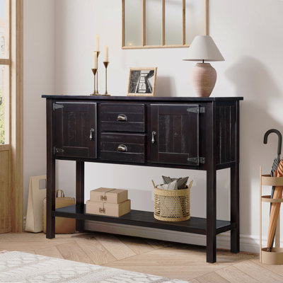 Console 48 po en bois massif avec 2 tiroirs, armoires et tablette inférieure, armoire de rangement pour salle à manger de style rétro