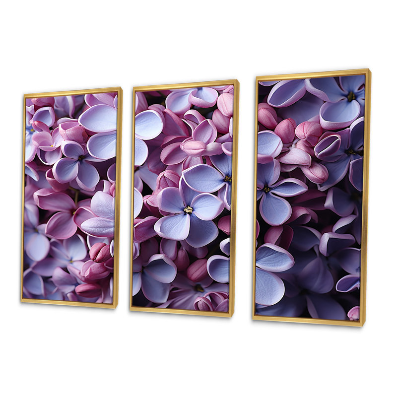 «Vibrant Fragrance Lilac Blossoms - Lilacs», ensemble de reproduction d'art mural, Cadre flottant doré