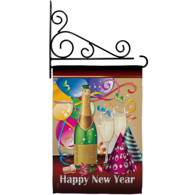 Happy New Year-polyester à 2 faces 19 x 13 po Ensemble de drapeaux