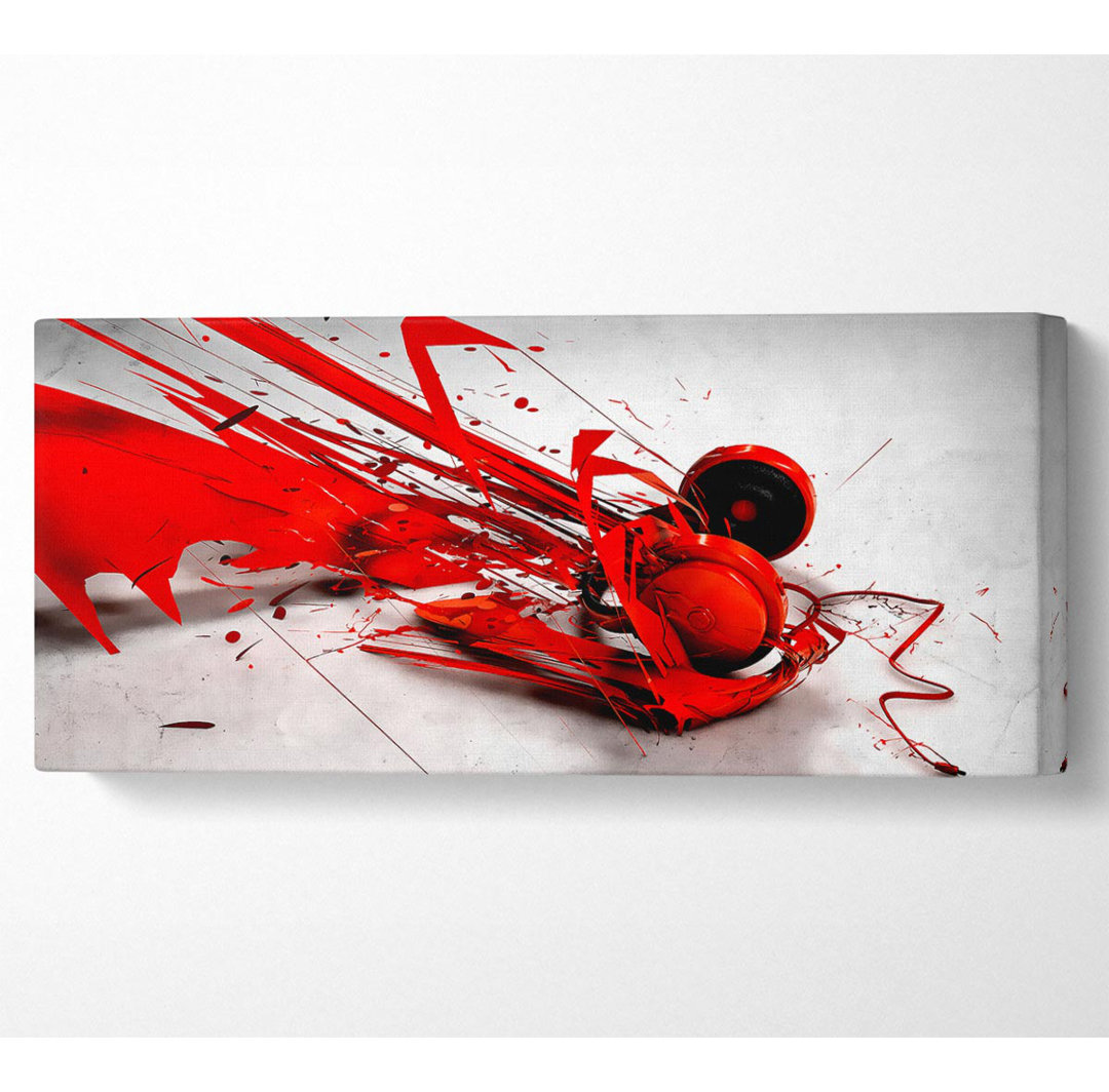 Red Headphone Blast - Panoramakunstdrucke auf Leinwand - Wrapped Canvas