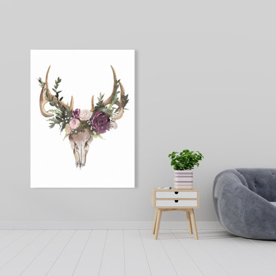 Crâne de cerf avec fleurs - décor de toile florale de bureau