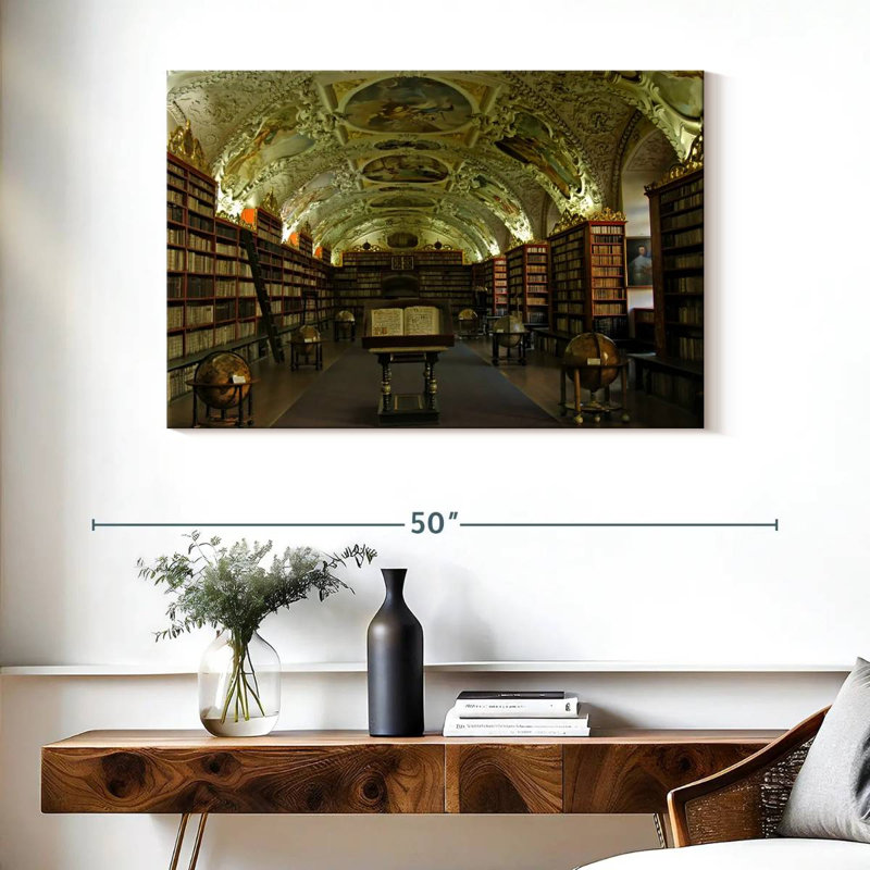 Ancienne bibliothèque à Prague, H 26 po x l 39 po