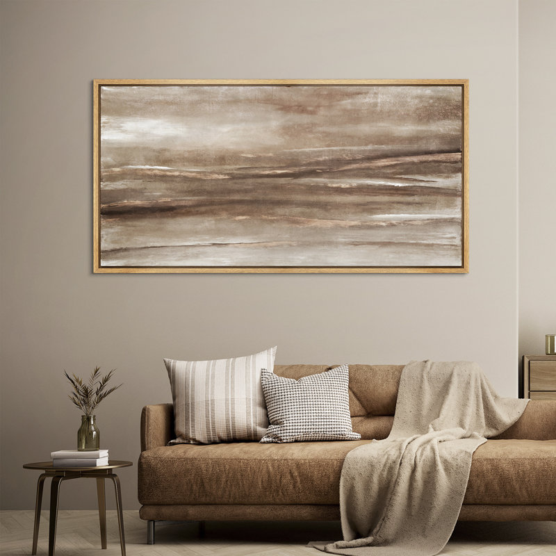 «Earthy Horizon», toile encadrée abstraite, paysage neutre texturé, Naturel, H 30 po x l 60 po