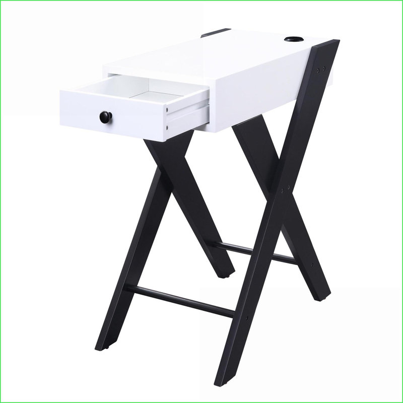Blanc et blanc Table basse noire à pieds en X avec deux ports USB Tiroir de rangement, idéal pour le côté salon du canapé