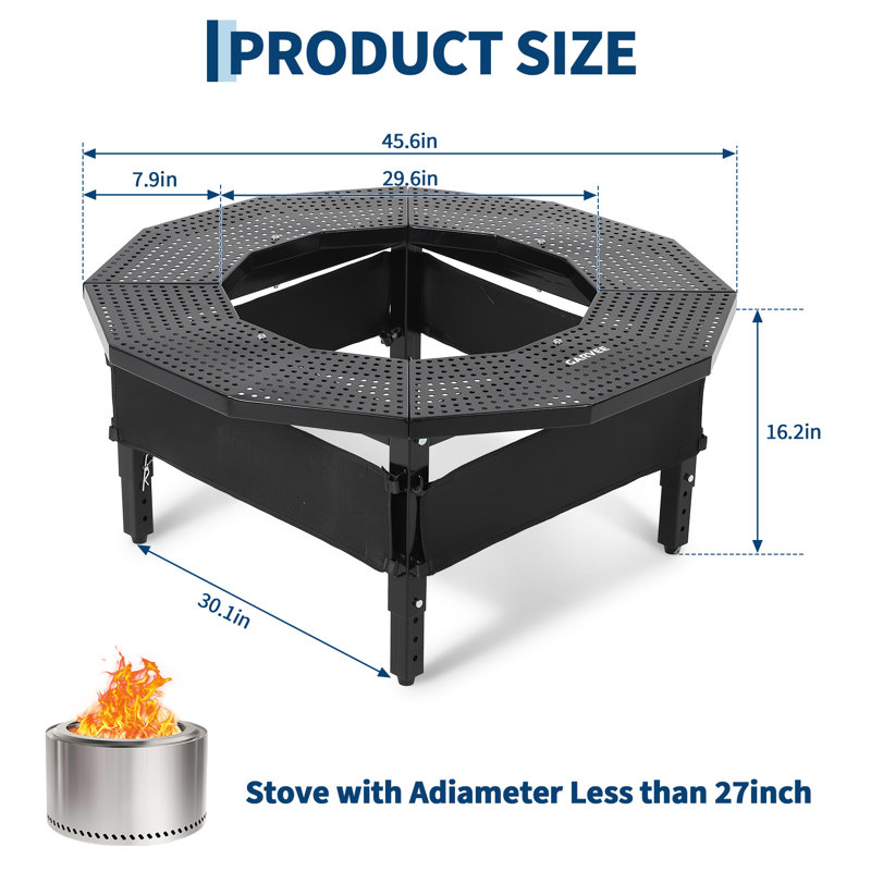 360° Safety Barrier Fire Pit Table Surround for Solo Stove - Heavy Duty Q235 Steel - UV-Resistant, Rustproof Metal Outdoor Patio Fire Table Accessory - Portable Stand - Color: Black