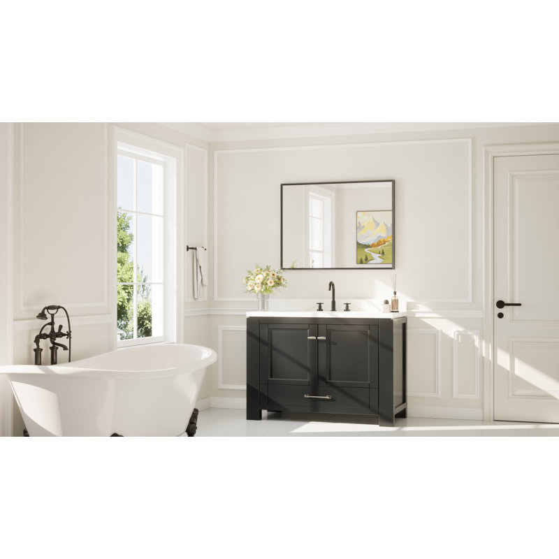 Miroir de salle de bain avec cadre en aluminium et verre trempé, Noir mat, 40 po x 30 po, Rectangulaire