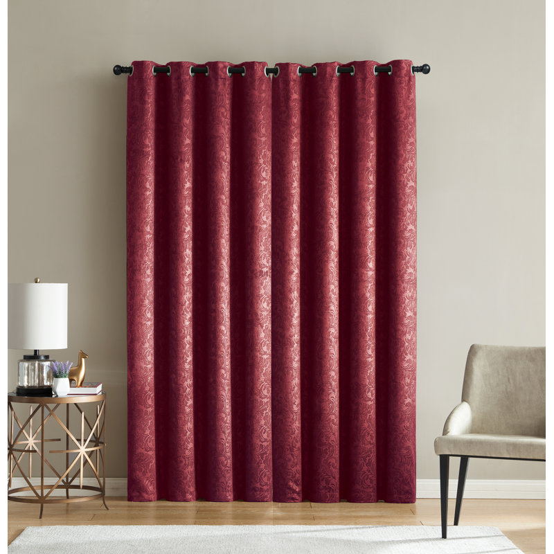Jamie Embossed Scroll Grommet Blackout Curtain Panel, 55" W x 90" L, Red