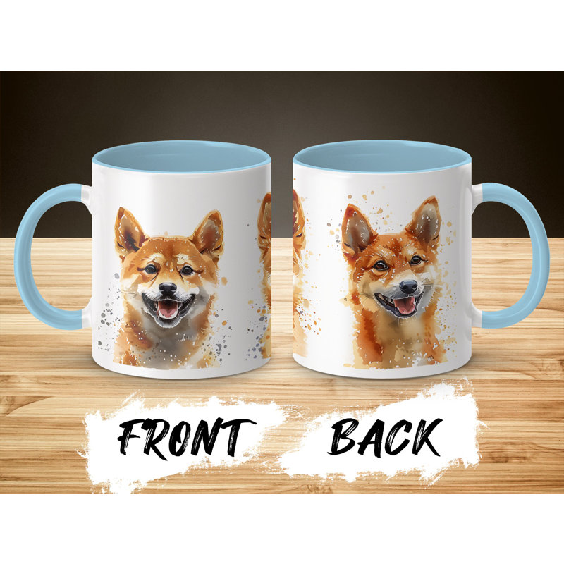 Watercolor Shiba Inu Design 11oz Coffee Mug, 4