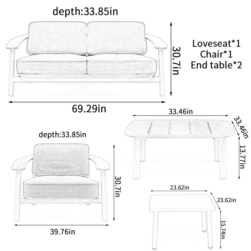 Ensemble de canapé d'extérieur simple moderne à 3 personnes avec coussins d'extérieur, Gris, Mauve