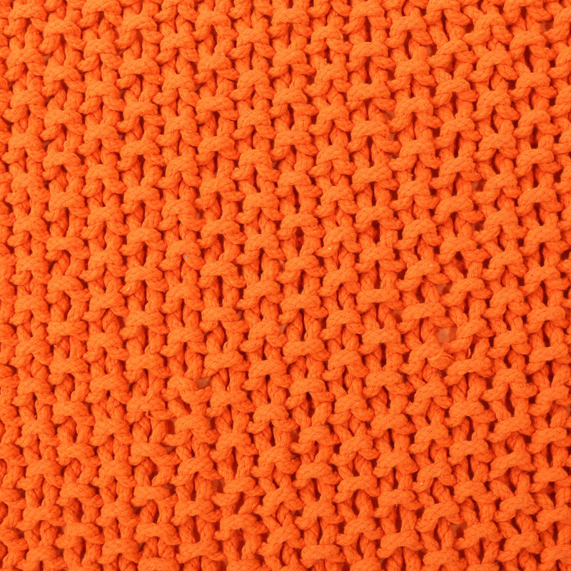 20.37 X 16.37 Inches Cotton Knitted Pouf - Orange, Adds Luxury To Home Orange Cube 20 16 Ideal For Relaxing And Extra Seating