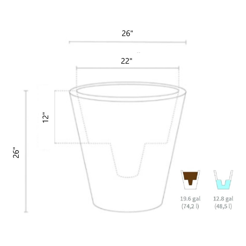 Self-Watering Dot TruDrop Plastic Pot Planter, 26" H x 26" W x 26" D, Dark Gray