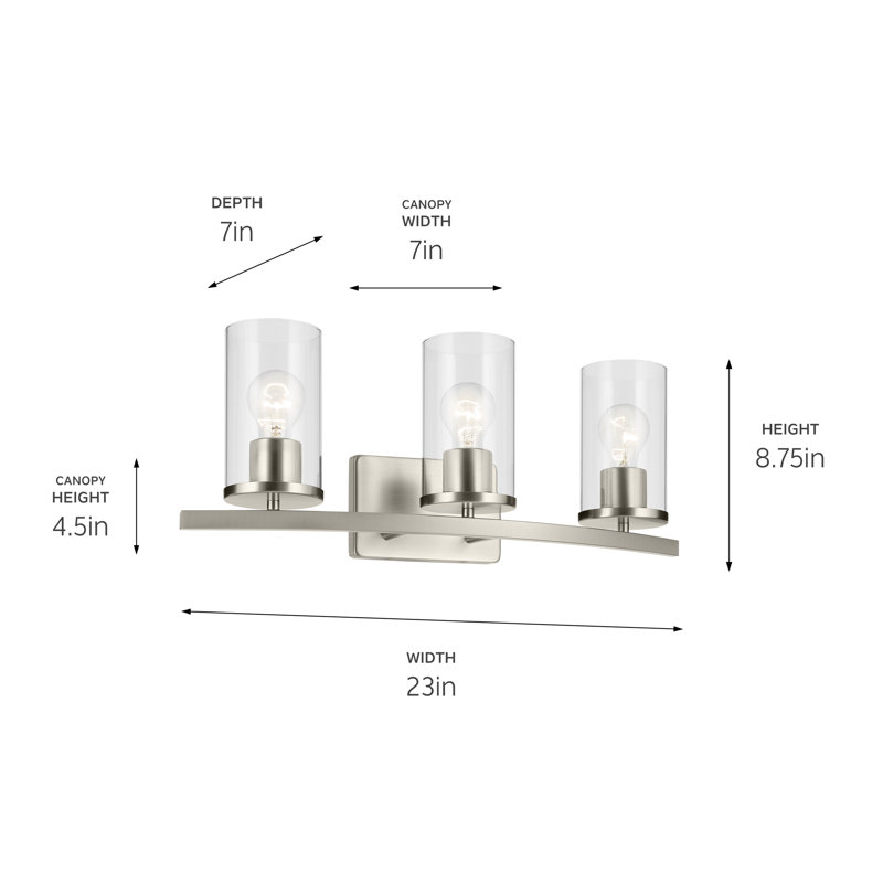 Éclairage pour salle de bain 3 lumières 23 po, Nickel brossé