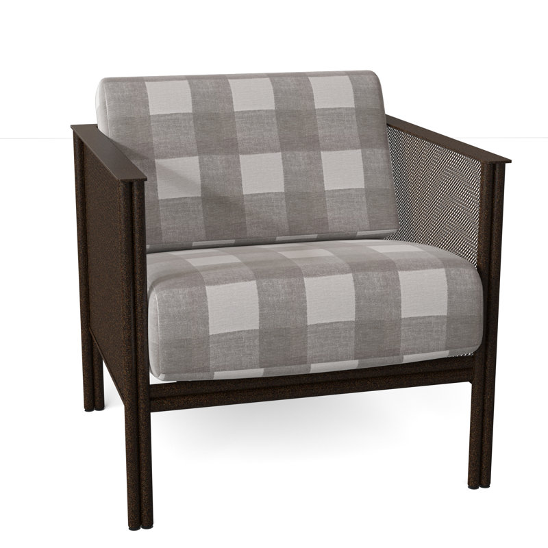 Jax Outdoor Lounge Chair, Weathered White, Prescott Dove Check Sunbrella®