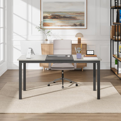 Bureau d'ordinateur 31,5 pouces, grand bureau avec structure en métal noir