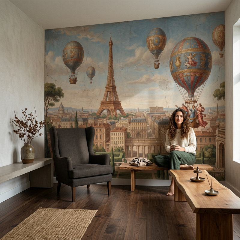 Décoration murale amovible Eiffel, Texturé non collé, 100 po x 96 po