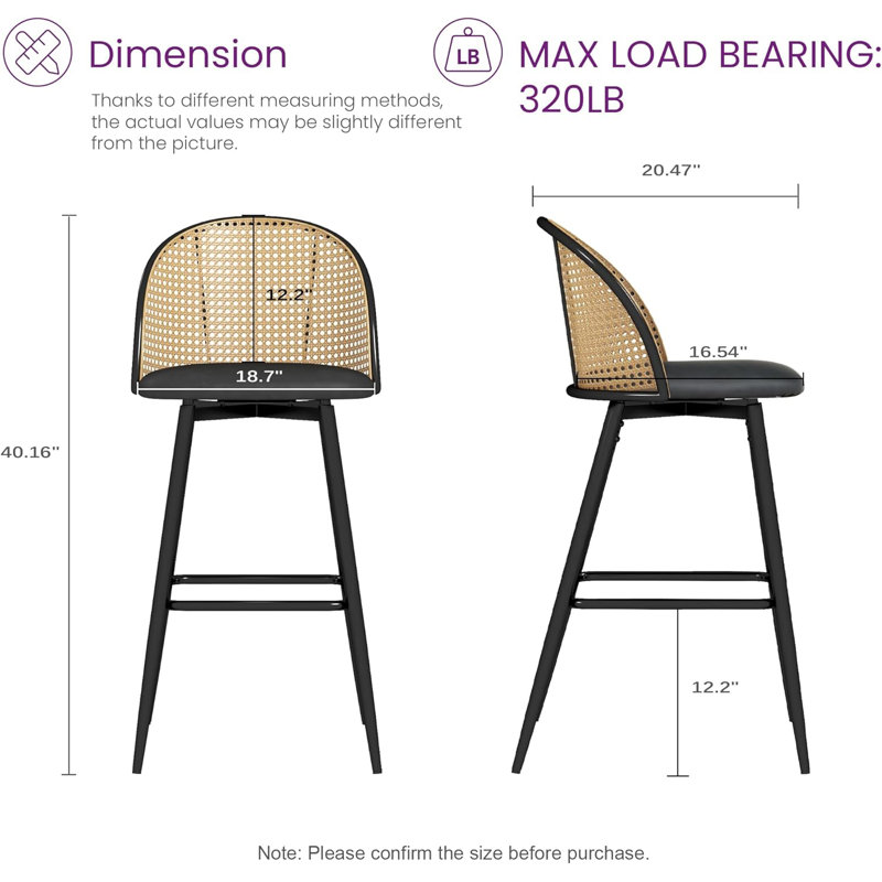 Upholstered Swivel Bar & Counter Stool (Set Of 2), Black, Black