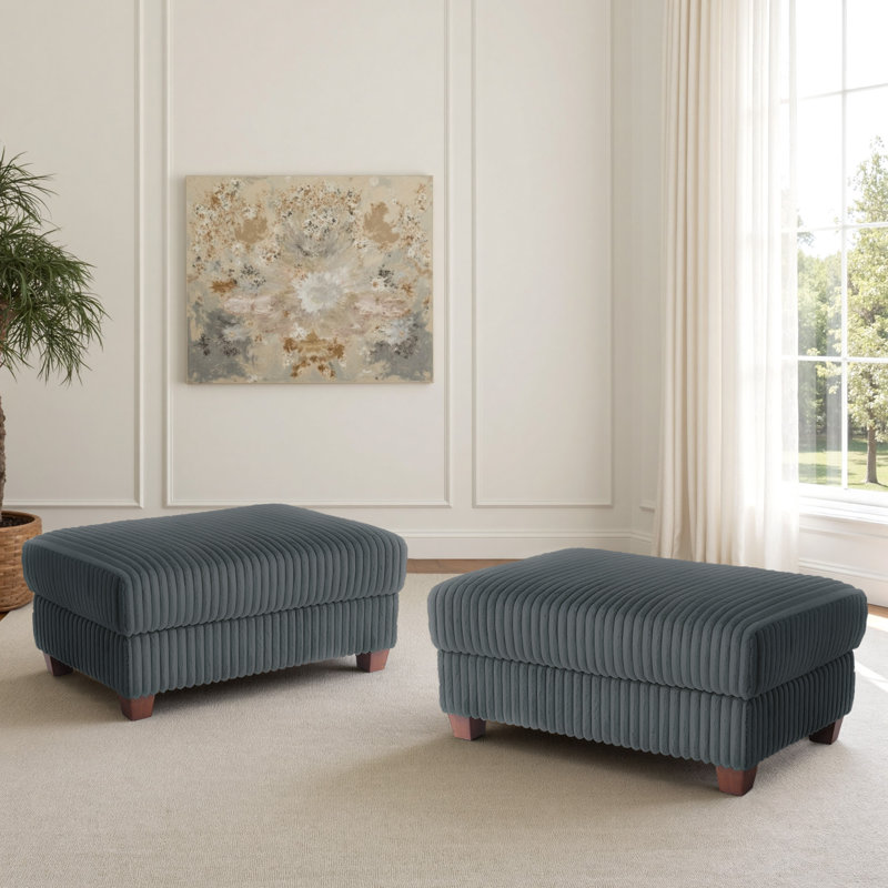 Modern Upholstered Faux Fur Square Ottoman(Set Of 2), Dark Grey