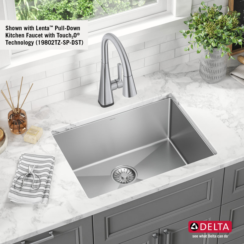Évier de cuisine à cuve simple encastrable en acier inoxydable de calibre 16 de L 16 po avec accessoires Delta Lenta ™