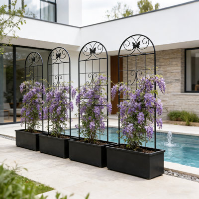 Paquet de 4 treillis de jardin en métal 71 po x 19,7 po antirouille pour plantes grimpantes, support pour fleurs d'extérieur, noir
