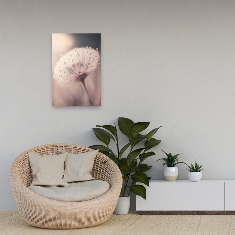 Affiche murale abstraite minimaliste représentant un paysage floral avec des gouttes de rosée murmurées, H 24 po x l 16 po