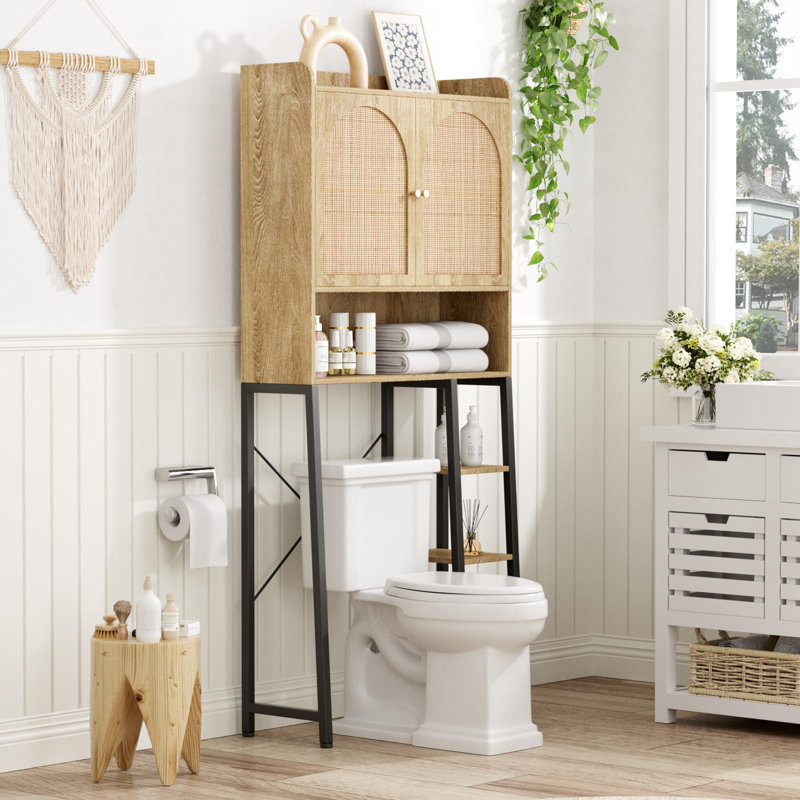 Rattan Over The Toilet Storage Cabinet With Adjustable Shelf, Natural