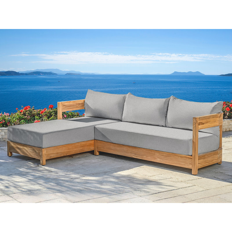Everlee Outdoor 2pc Sectional, Sunbrella Canvas Granite & Natural Fsc Teak