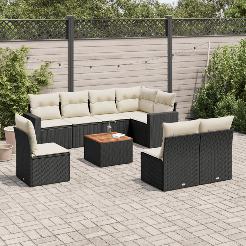 Ensemble de canapé de jardin Vidaxl noir (rotin), blanc crème (coussins)