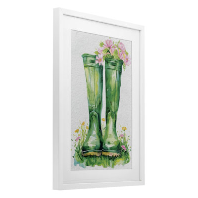 Stupell Industries Spring Blooms Green Rainboots Under Glass Framed Wall Art Design By Daisy A.