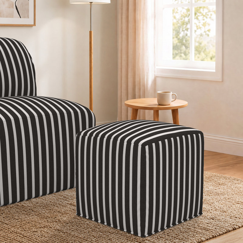Repose-pieds Eliana Sunbrella, Sunbrella Shore Classic, H 18 po x l 18 po x P 18 po