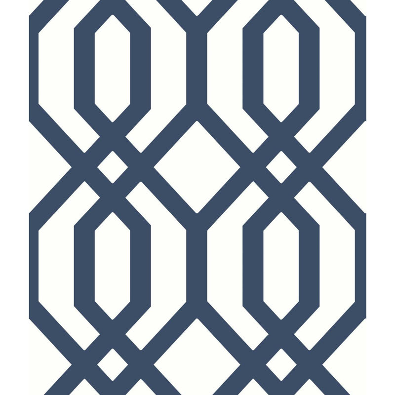 Rouleau de papier peint à motif de treillis Catone, Bleu marine / blanc