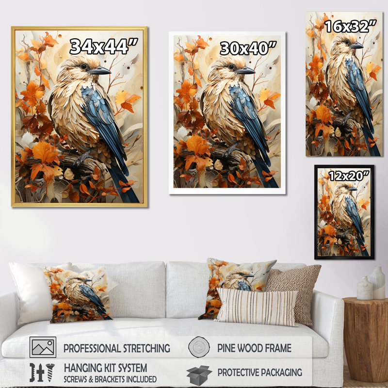«Bird Avian Realism - Bird», reproduction d'art sur toile, H 40 po x l 30 po, Cadre flottant doré