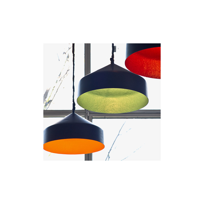 1 - Light Grey Dome Pendant, Black/Orange